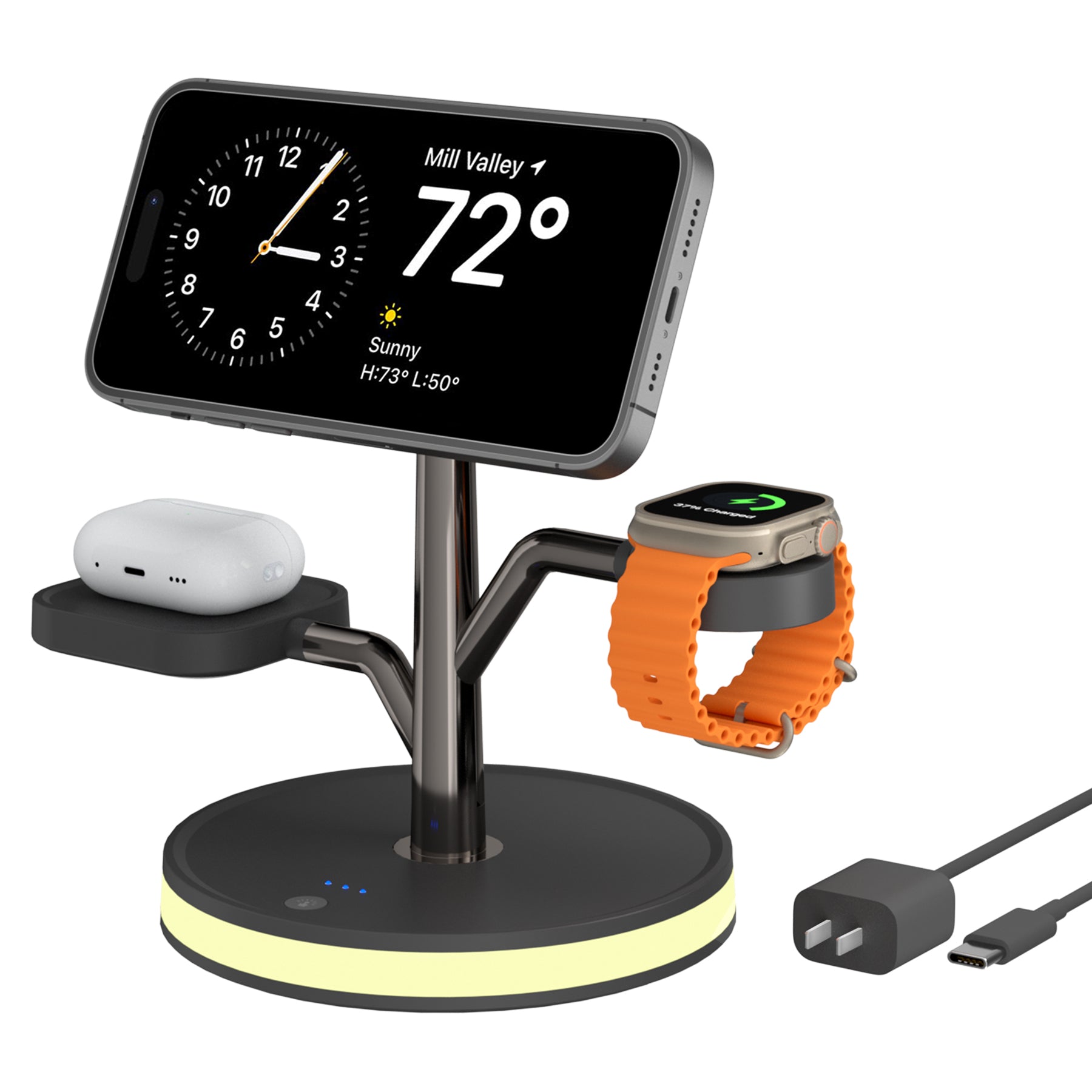 4-In-1 Wireless Charger Fast Charging with 20W PD Adapter with Night Light