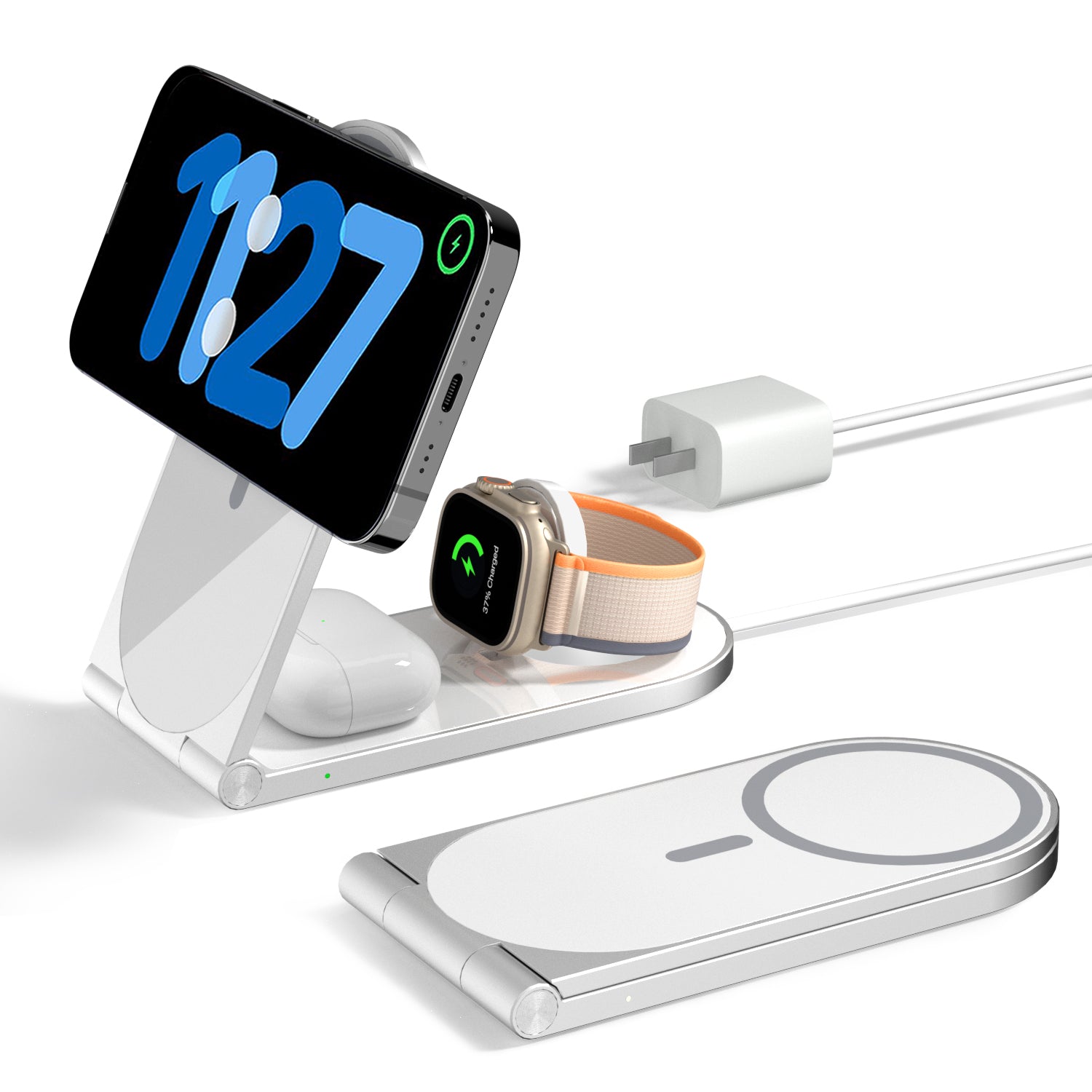 3-In-1 Wireless Charging Station for Apple Magsafe Charger White Fol