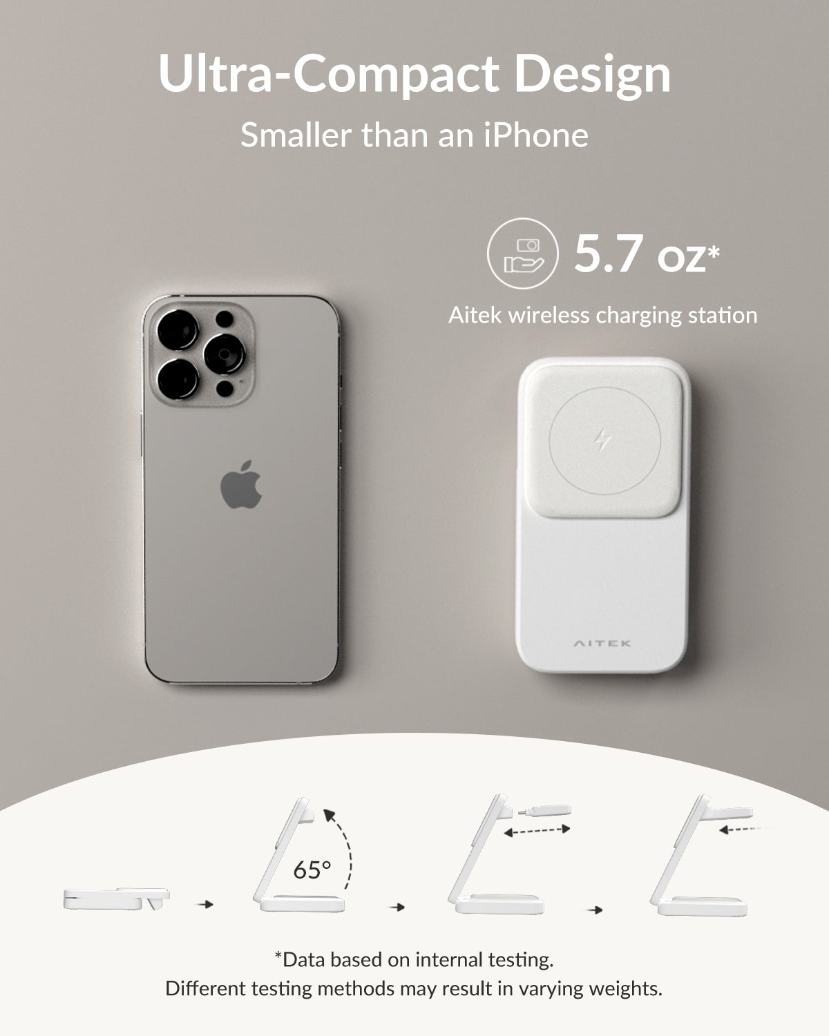 Aitek Wireless Charging Station for Apple, 15W Fast Foldable Travel Charger with 20W Adapter for iPhone Series Apple Watch AirPods