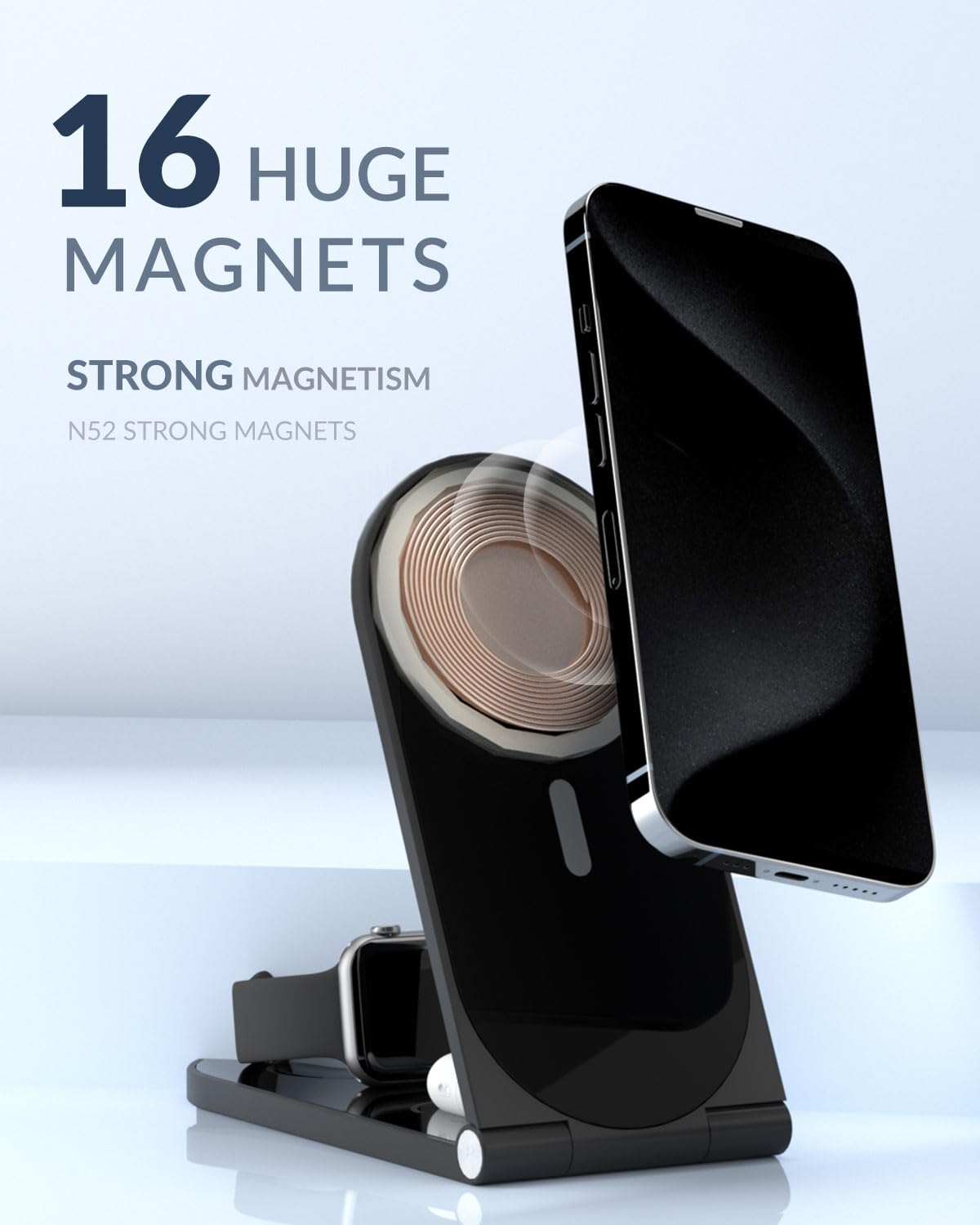 3-In-1 Wireless Charging Station for Apple Magsafe Charger - Black Foldable & Portable Wireless Charger