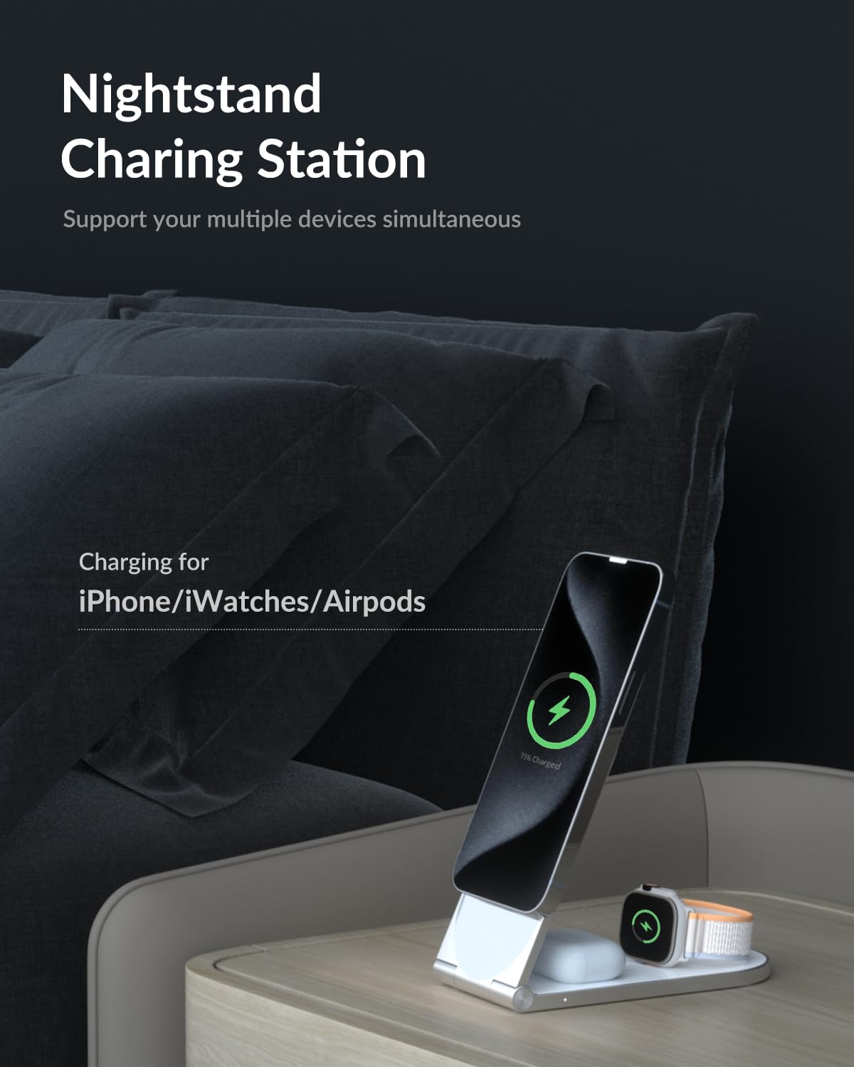 3-In-1 Wireless Charging Station for Apple Magsafe Charger - White Foldable & Portable Wireless Charger