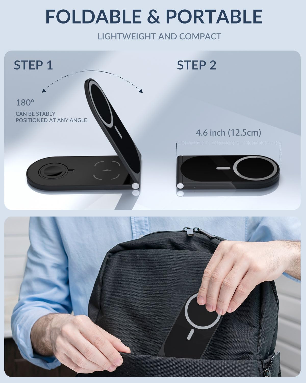 3-In-1 Wireless Charging Station for Apple Magsafe Charger - Black Foldable & Portable Wireless Charger