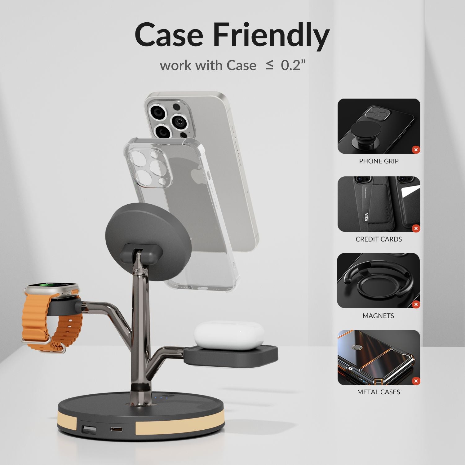 4-In-1 Wireless Charger Fast Charging with 20W PD Adapter with Night Light